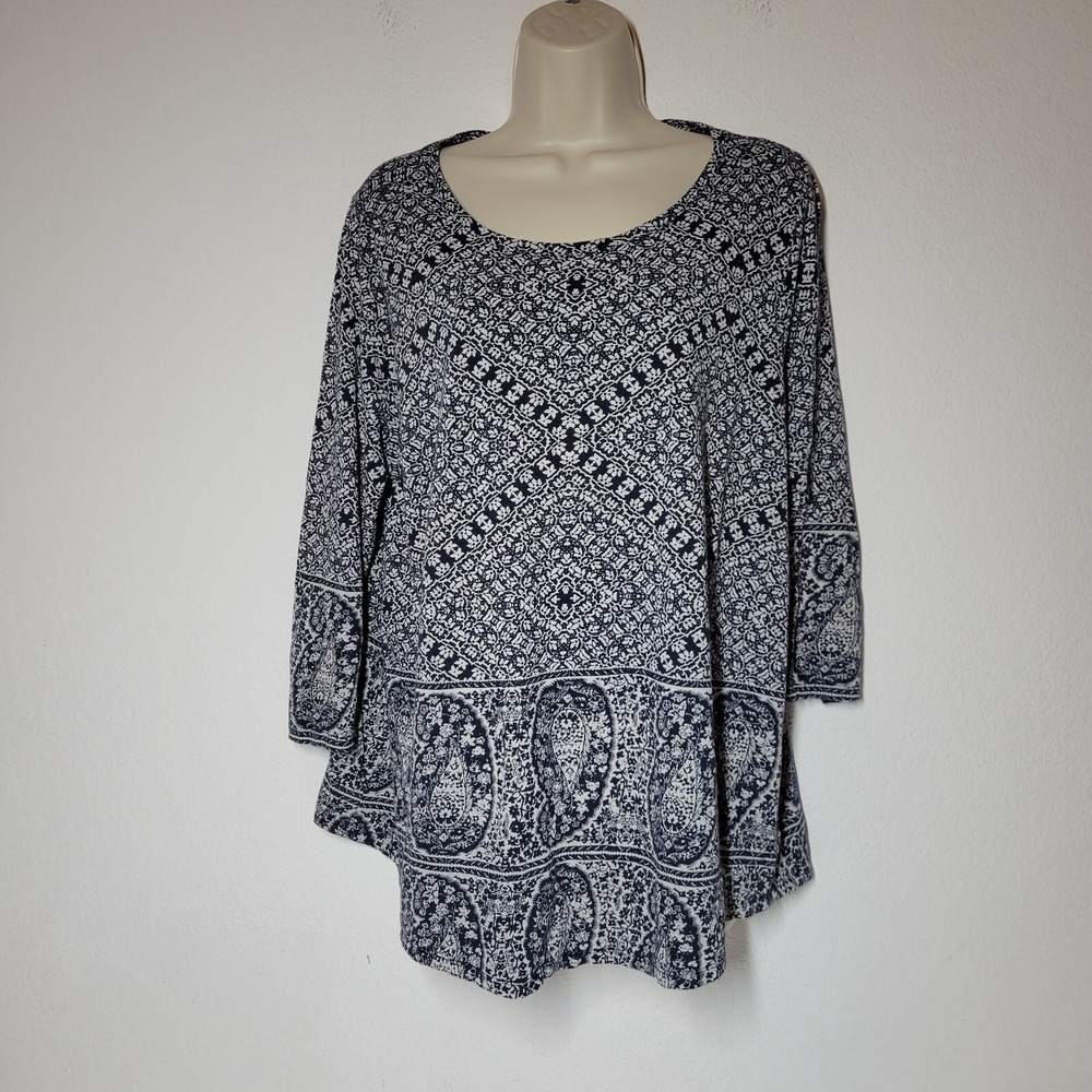 Lucky Brand Womens Sz 1X Blue Paisley Peasant Tunic Top Blouse Boho Hippie - Picture 10 of 10
